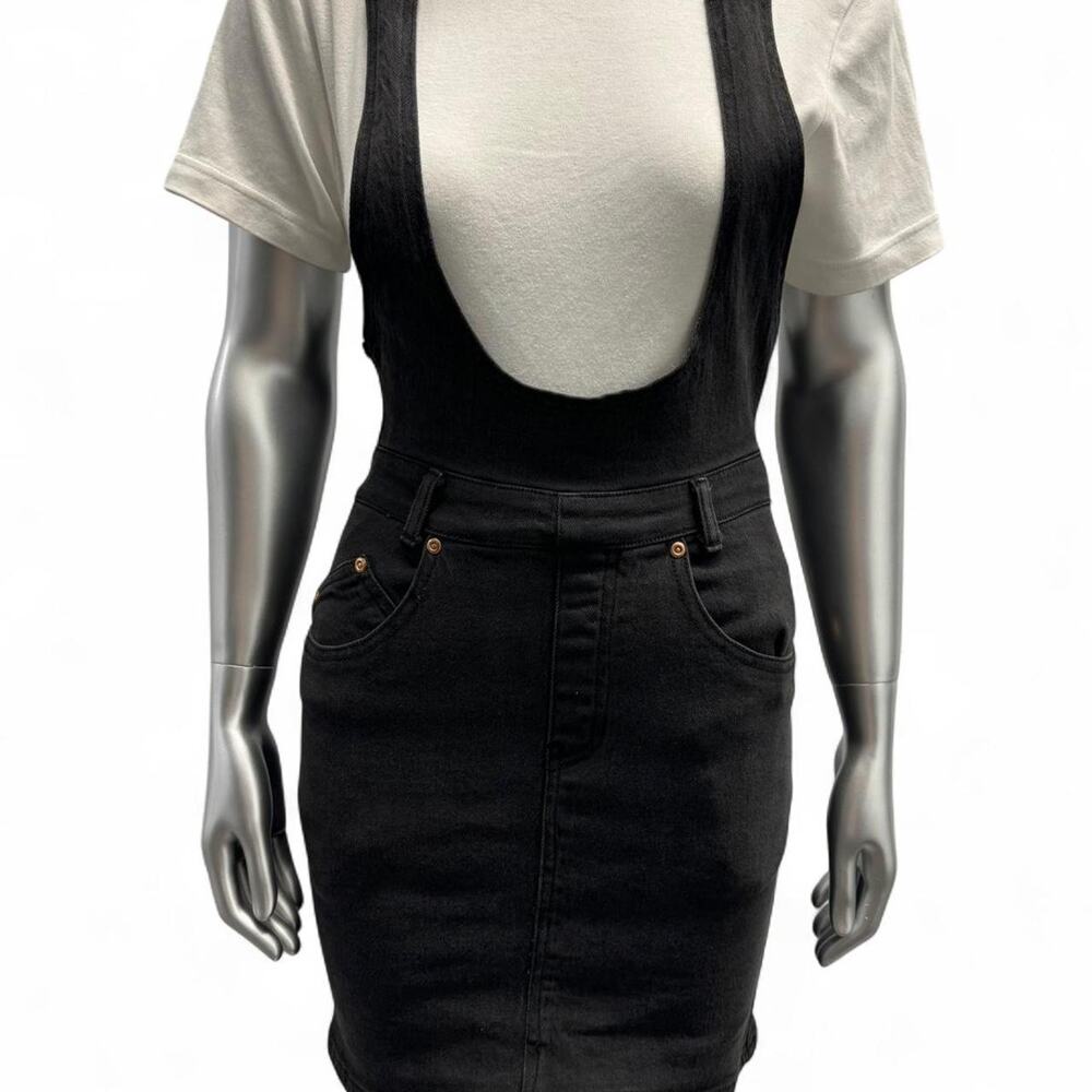 vintage black denim overall dress
